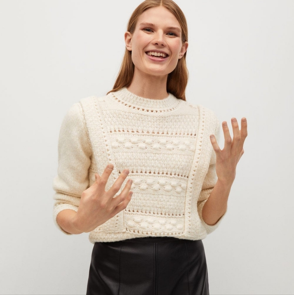 Mango Wool Blend Ivory Chucky Sweater